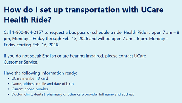 UCare Transportation Phone Number